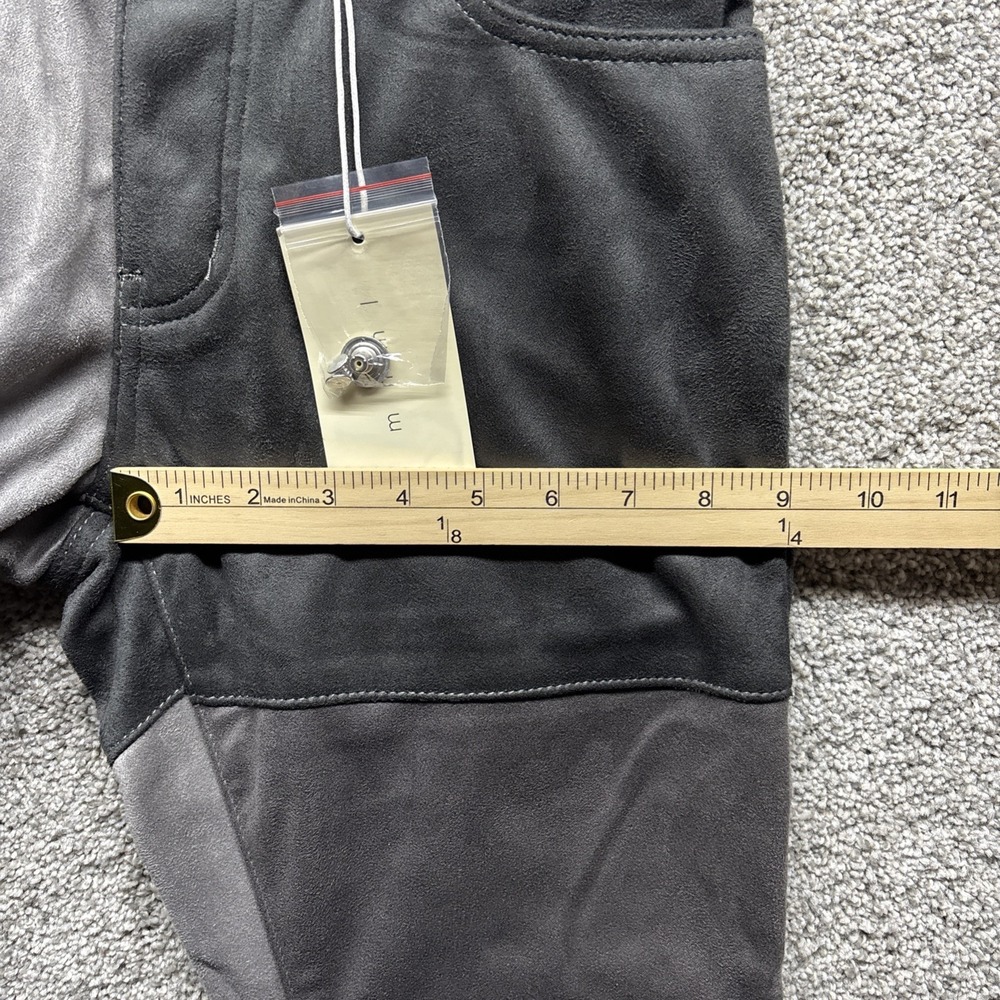 MNML Denim Button Fly Jeans Patchwork Suede Mens 28x34 Colorblock Black Gray NWT - Picture 8 of 16